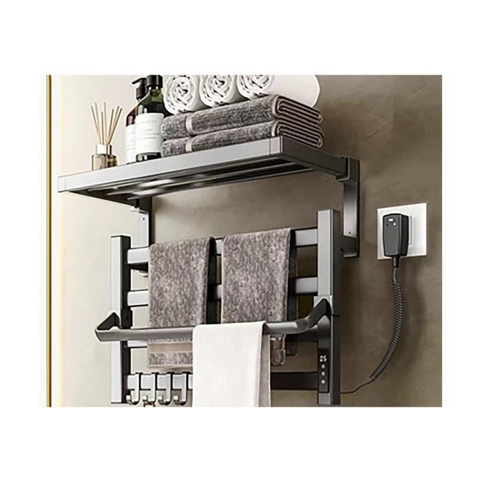 Radiateur sèche-serviettes électrique avec étagère noir 55W 57x39x27 cm