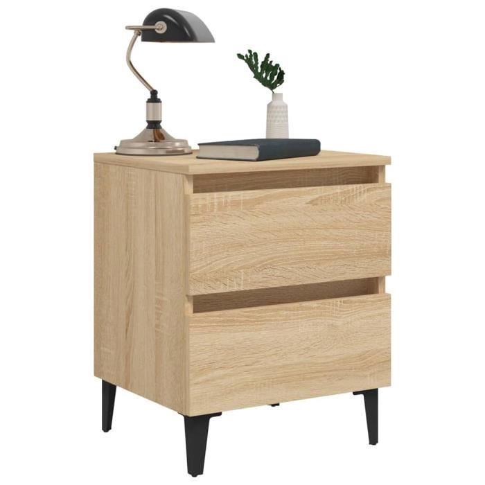 Table De Chevet 40x35x50 Cm Chêne Sonoma – 2 Tiroirs, Pieds Bois Massif, Style Scandinave Chic