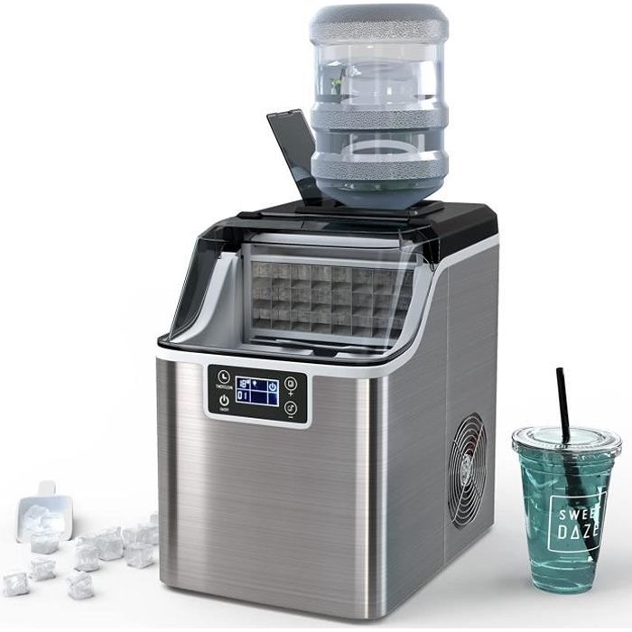 RELAX4LIFE Machine à Glaçons 18KG/24H en Acier Inox | Auto-Nettoyage | Réservoir 3,2L | Écran LCD | Machine à Glace Minuterie 24H