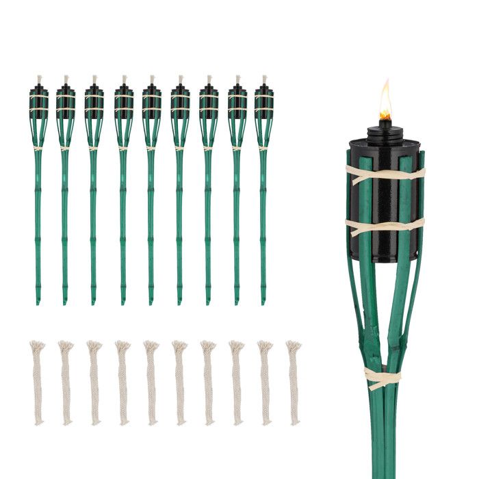 Lot 12 Torches Jardin Bambou Relaxdays – 90 Cm, Réservoir 250ml, Mèches Rechange, Ambiance Extérieur Fête