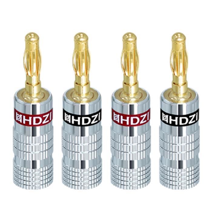 4 Fiches Banane Audio - Connecteur Jack Pour Haut-Parleurs - Double Vis - Ampli Hi-Fi