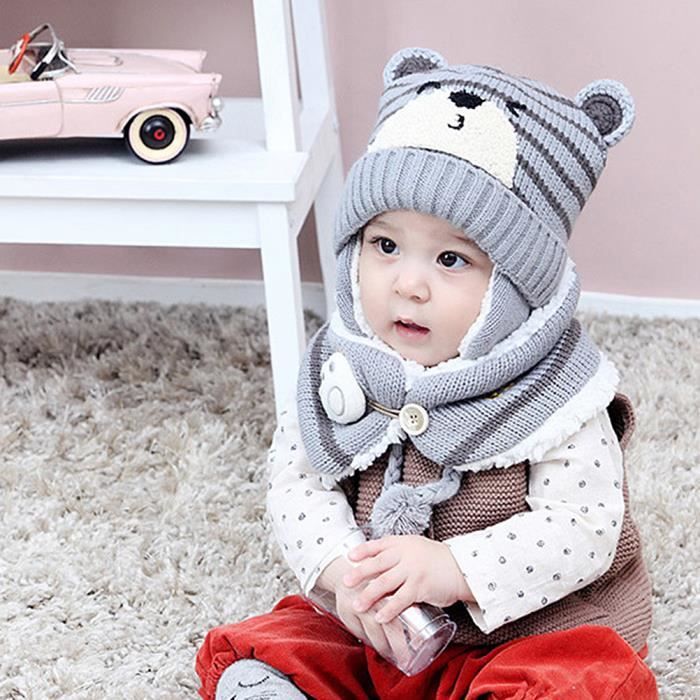 Chapeau d'Hiver en Polaire pour Enfants, Chapeau d'Hiver pour Bébé Garçon  Fille, Écharpe, Bonnet pour Bébé Garçon 1-4 Ans 