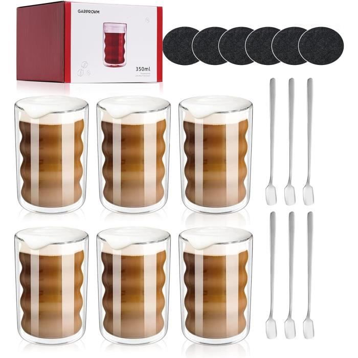Tasse à Café En Verre Double Paroi 15 Oz - Avec Couvercle Silicone - Moderne, Isolante, Lavable