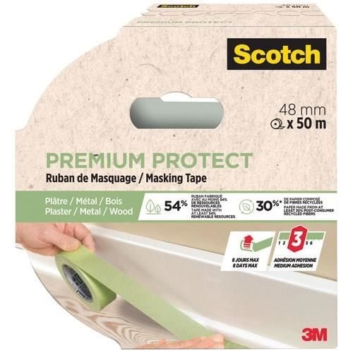 Scotch Ruban de masquage - Premium protect - Plâtre métal bois - 48 mm x 50 m