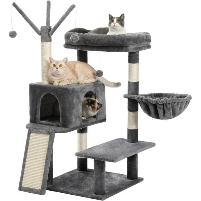 PETEPELA Arbre à Chat Pratique 122 cm - pour Adultes et Chats - avec Grande Niche - pour Grands Chats - Hamac en sisal - Corde -210