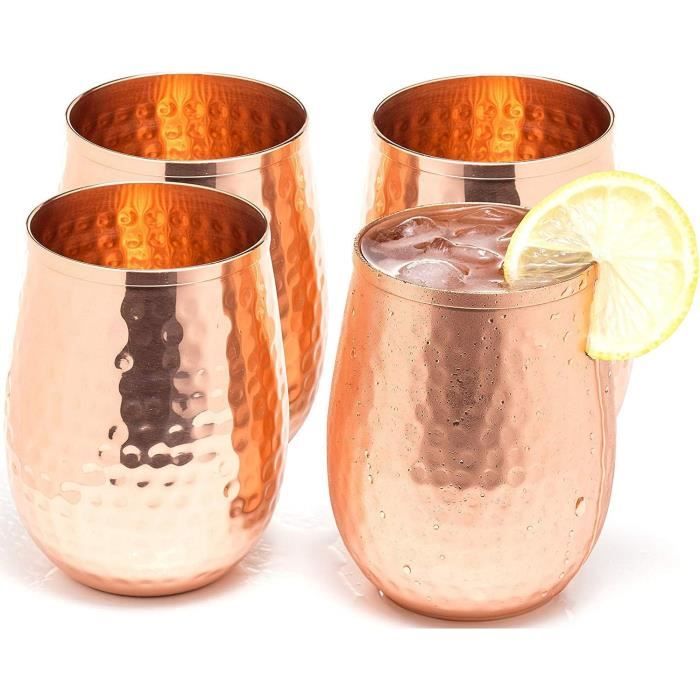 Lot De 2 Gobelets En Cuivre Pur 350 Ml - Gobelets Ayurvédiques Pour L'eau - Bien-être Et élégance
