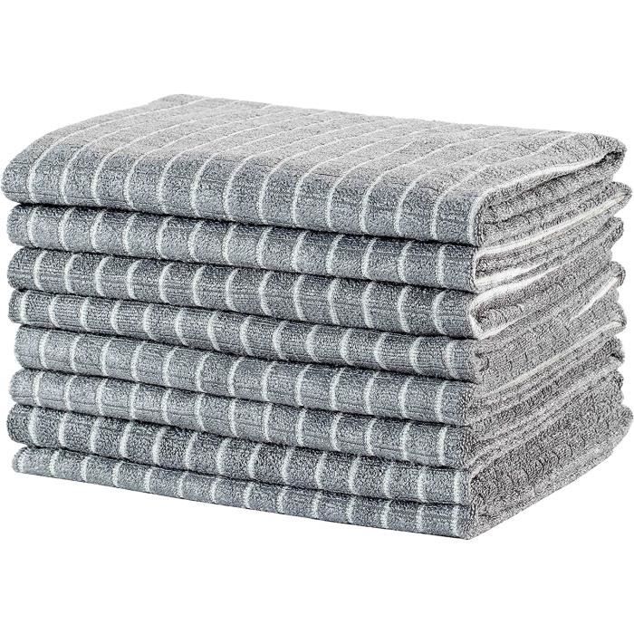 Lot De 8 Torchons De Cuisine En Bambou & Microfibre - Super Absorbants & Doux - 45x65 Cm Gris