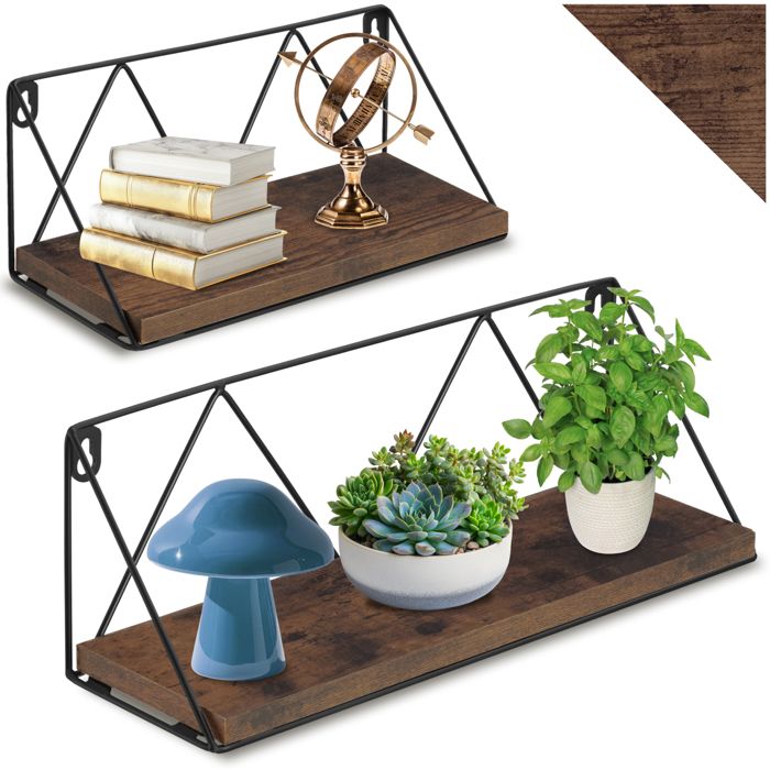 Étagère murale - TECTAKE - Lot de 2 étagères suspendues ROCKPORT en bois et acier au style industriel 2 tailles - Bois foncé