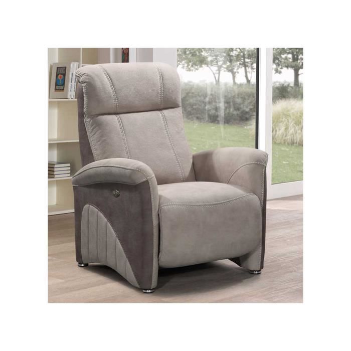 fauteuil relax electrique tissu gris clair/gris - orele - l 83 x l 96 x h 107 cm