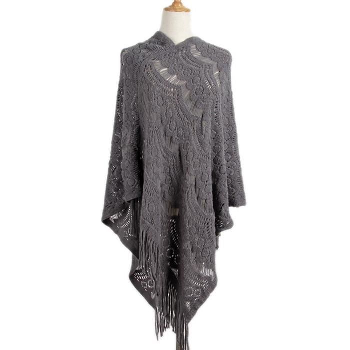 Châle élégant En Fausse Laine Avec Motifs Fendus Pour Femme Col Roulé