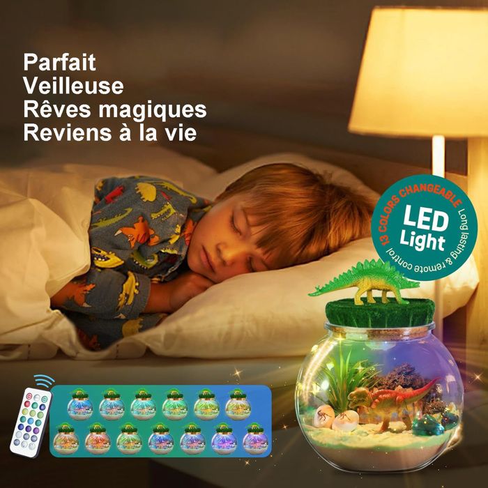 Kit Terrarium Dinosaure ONLYFUN Avec Veilleuse LED - Jouet Créatif Pour Enfants 4-12 Ans, Cadeau Anniversaire Noël
