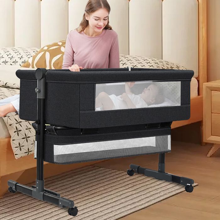 Berceau Bébé 3 En 1 Sinbide - Lit Réglable, 4 Roues, Moustiquaire, Convertible En Poussette Et Lit D'appoint - 4