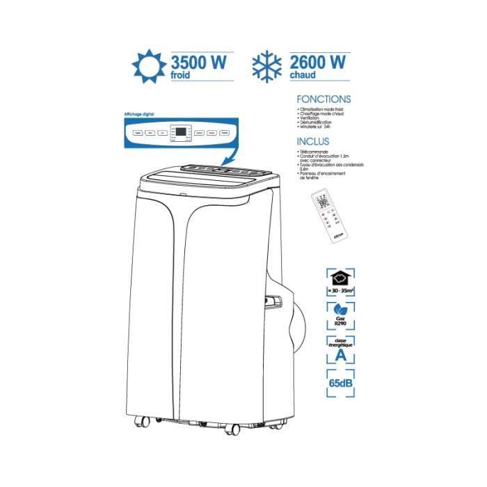 Airton climatiseur mobile réversible 3500W/12000 BTU Froid / Chaud — free download