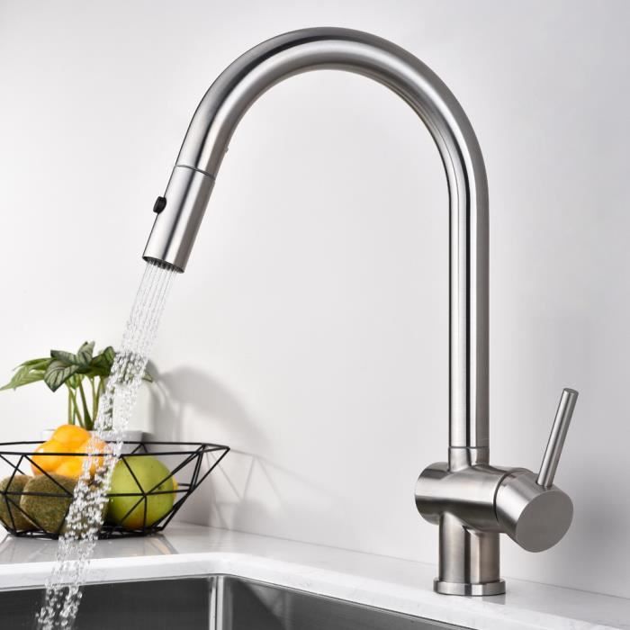 Robinet Cuisine Douchette /à Ressort /à Deux Jets VENTCY Robinetterie Cuisine Argent Avec Douchette Extractible Robinet Mitigeur Cuisine Pivotant /à 360/° en Laiton Durable Finition Chrom/ée