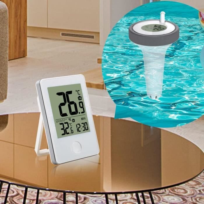 Thermomètre Piscine Flottant sans Fil Radio Connecté, Thermomètre de  Température d'eau avec Récepteur Numérique Exterieur Inte[24]