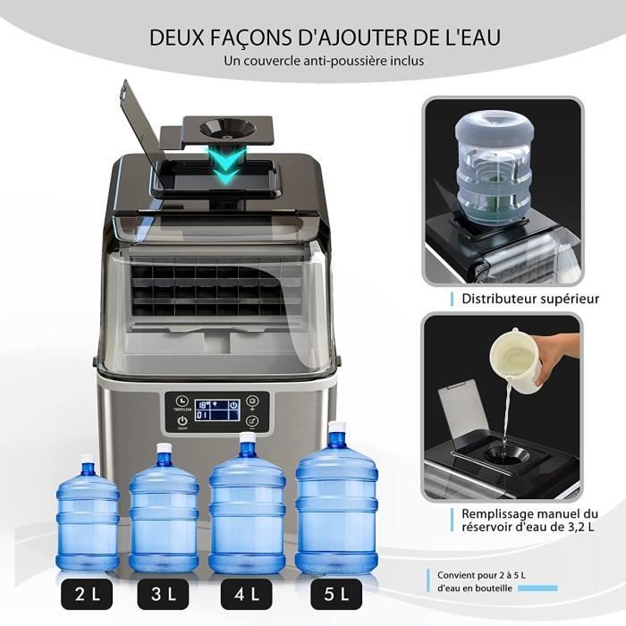 Machine à Glaçons Tillvex 12kg/24h - Inox, Réservoir 2.2L - 2 Tailles De Glaçons, Nettoyage Auto - Pour Cocktails Et Fêtes