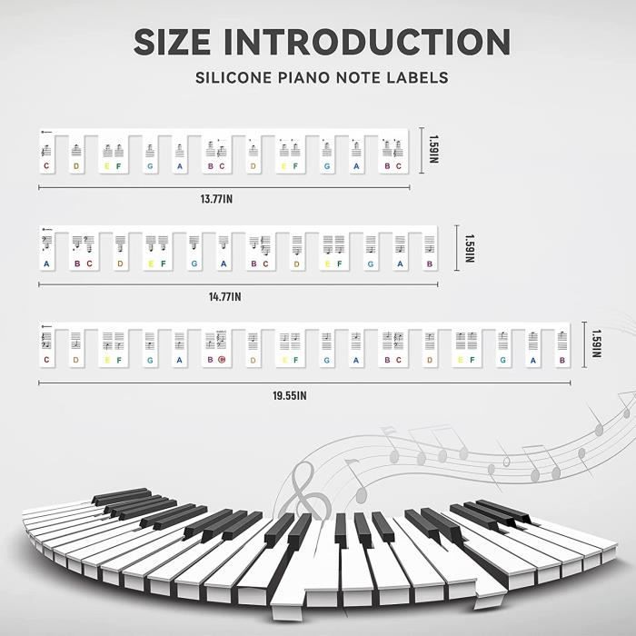 WiDream Set D'autocollants Pour Piano – Amovible, Réutilisable – 37/49/54/61/88 Touches – Noir Et Coloré – Débutants Enfants/adultes