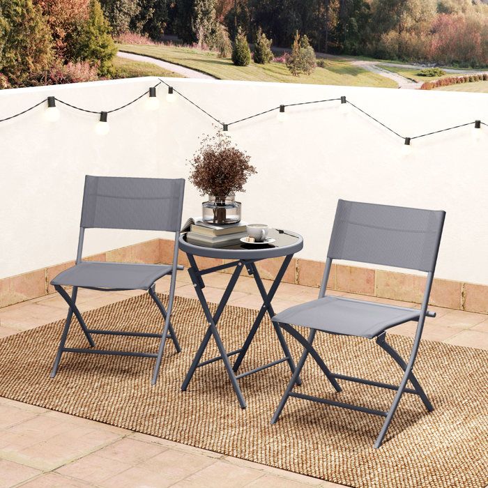 Ensemble de jardin - Outsunny - 3 pièces 2 chaises inclinables pliables
