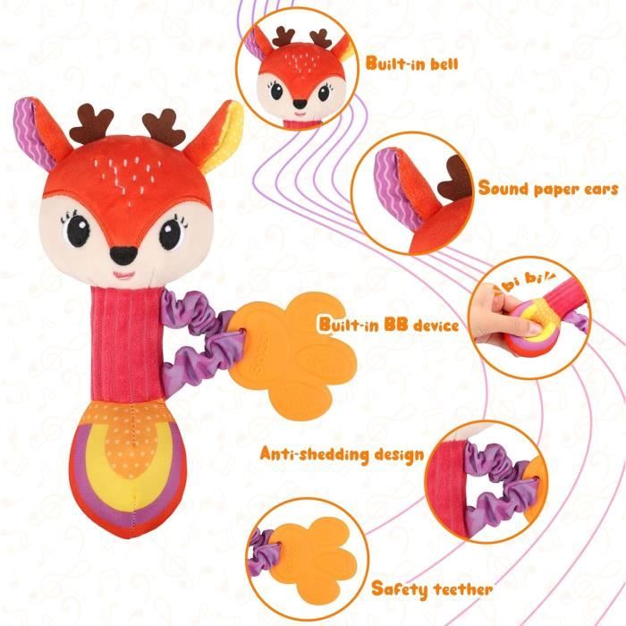 Jouet D'éveil Bébé 0-12 Mois - Hochet Haltère Noir Et Blanc Avec Sons, Peluche Douce Pour Stimulation Visuelle Et Motricité - 9