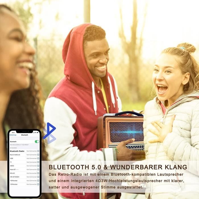 Radio Vintage SENTASI Bluetooth - FM/AM/SW - Design Bois - Support USB/TF - Pour Cuisine Ou Bureau