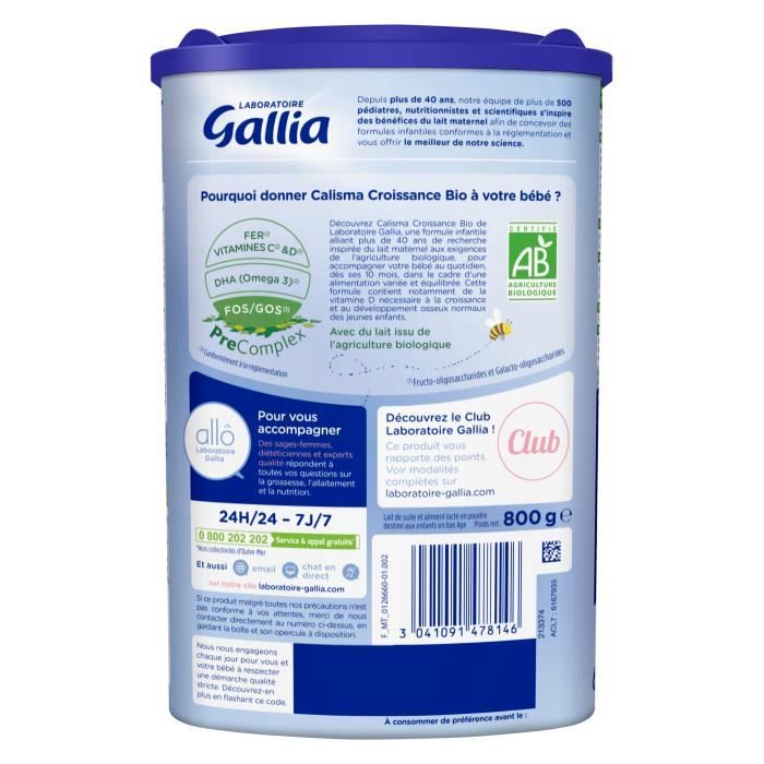 Gallia - Laboratoire calisma croissance dès 12 mois (4 pièces , 1L) en  livraison à proximité