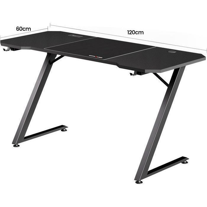 HLONONE LED Mesa Gaming 140 × 60 cm, Bureau Gamer Ergonomique en Fibre de Carbone, Noir