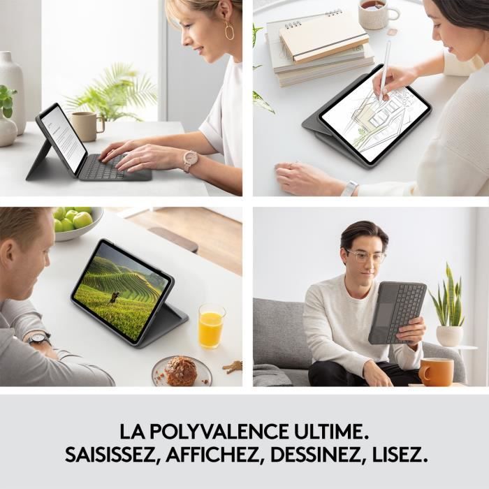 Logitech Combo Touch Étui clavier détachable pour iPad (10e génération)  avec pavé tactile de précision, rétroéclairé de taille standard et  technologie