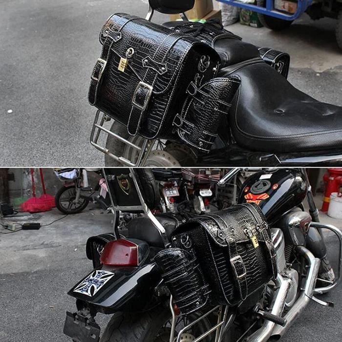 Retro Pu Cuir Moto Sacoche Fourche Avant Siège Arrière Scooter