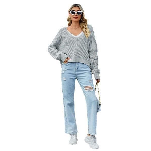 Pull Épaules Dénudées Femme Hiver - Pullover Maille Tricot Oversize Ample Manches Longues Grande Taille