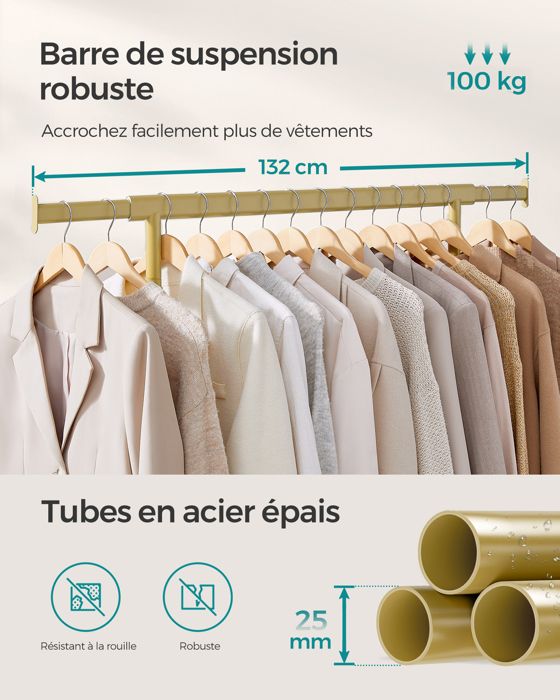 Portant à Vêtements, Tringle Extensible, avec Roulettes, 45 x (110-150