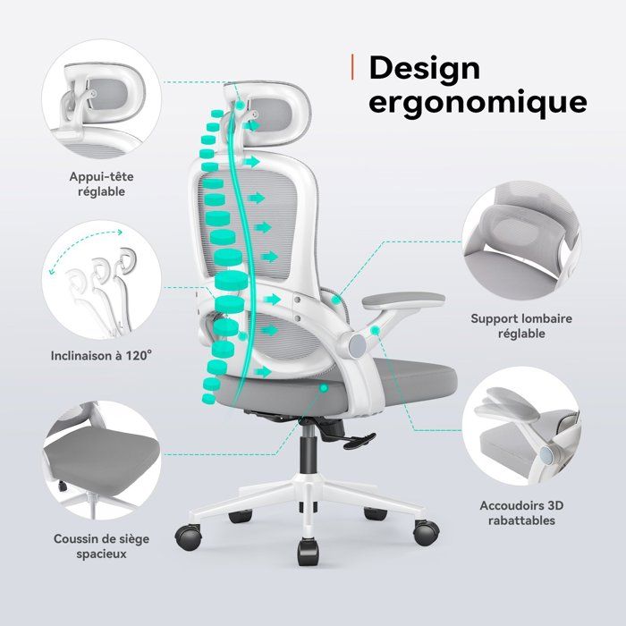 SIHOO Chaise Bureau Ergonomique - Fauteuil Avec Support Lombaire, Accoudoirs Réglables Jusqu'à 150 Kg