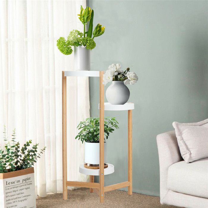 Support à Plantes 3 étages En Bambou - Déco Naturelle Pour Table De Chevet Ou Bureau (25x18x9,2 Cm)