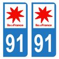 Lot 2 Autocollants Stickers plaque immatriculation voiture auto département 91 Essonne Logo Région Ile-de-France-0