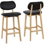 JEOBEST® Tabouret de Bar Nordique Lot de 2, Design en Cuir Artificiel et Bois,Noir