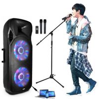Karaoké Chant Soirée Enceinte Sono 1000w Active portable et autonome sur batterie + 2 Micros sans fil grande portée