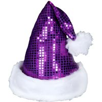 Bonnet de Noël avec paiellettes violet (wm-49a) convenable pour adultes et ados femme fille  pompon bordure momoutte fourrure blanc