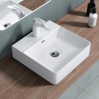 Sogood Lavabo à poser blanc 42x42x12cm vasque suspendu en céramique lave mains de qualité pour salle de bain Meissen201-420