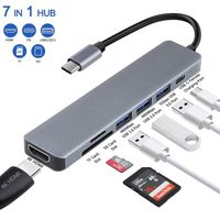 Hub USB C, 7 en 1 Adaptateur Multiport Type C avec HDMI 4K, Lecteur de Cartes SD/TF, Ports USB 3.0 et Ports USB 2.0, Port PD 87W