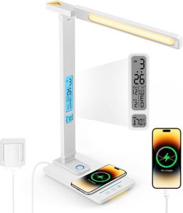 Lampe de bureau LED avec port de charge USB, chargeur sans fil, lampe