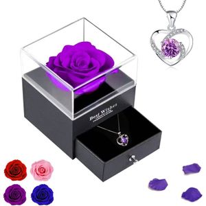 Collier Cadeau Saint-Valentin Avec Vraie Rose - Coffret + Carte - Neuf Avec étiquette