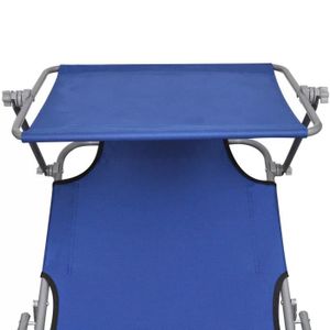 CHAISE LONGUE IK-Chaise longue pliable avec auvent Acier et tissu Bleu