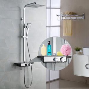 Hiendure/® 25cm Carr/é Montage mural Pomme de douche pluie Avec bras de douche Tuyau de douche Acier inoxydable Chrome fini
