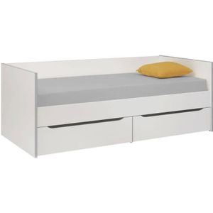 LIT COMBINE  Lit Banquette 2 tiroirs avec Casiers Babel 90x200 - Fabrication Française - CaliCosy Blanc