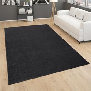 TAPIS Paco Home Tapis De Salon Poils Ras Chambre À Coucher Motif Monochrome Moderne Noir Gris 200x280 cm