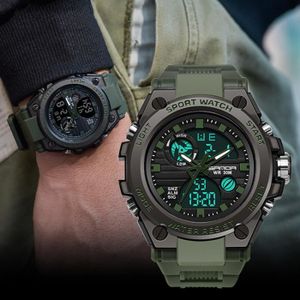 MONTRE SHARPHY Montre Homme Sport LED Numérique Militaire Double Affichage Lumineux Montre-bracelet Étanche pour Homme Armée Verte