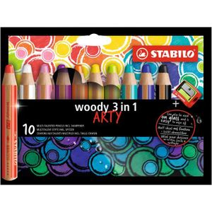 CRAYON DE COULEUR Etui carton x 10 crayons multi-talents STABILO woody 3in1 ARTY + 1 taille-crayon