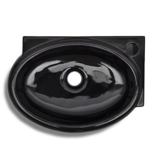LAVABO - VASQUE Lavabo en céramique noir VINGVO - Vasque à trou de trop-plein/robinet - Rectangulaire 41cm