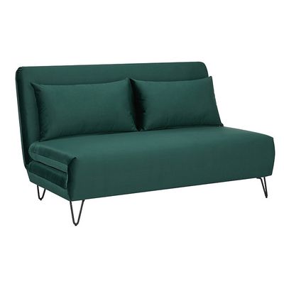 Canapé-lit 2 Places Convertible Silda – Velours Vert, Design Rétro, Beliani