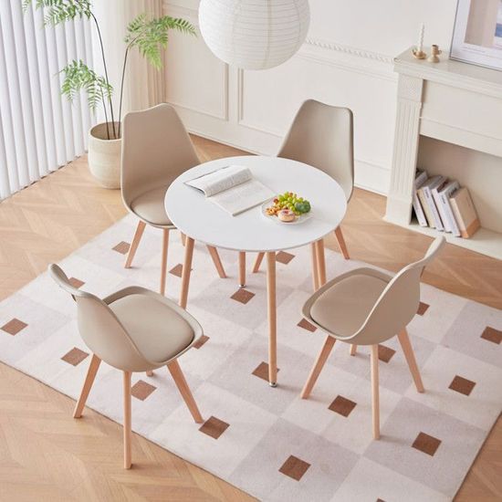 Table De Salle à Manger Ronde 110 Cm – Design Tulipe, Plateau MDF, Piètement Métal, Pour 4 à 6 Personnes (Noir)
