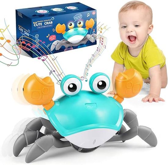 Crabe Rampant Interactif Bébé – Jouet Éveil 6-12-18 Mois – 3 Vitesses, Musique, Capteur Évitement Obstacles – Cadeau 1 An Garçon Fille